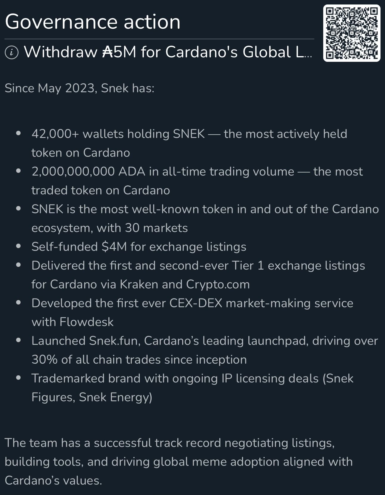 Excerpt from SNEK Meme Cardano Treasury Withdrawal Proposal